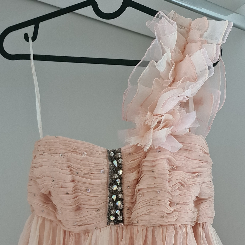 🎁Designer Gerry Shaw Pink Frill One Off Shoulder Jewel Dress - Picture 10 of 14